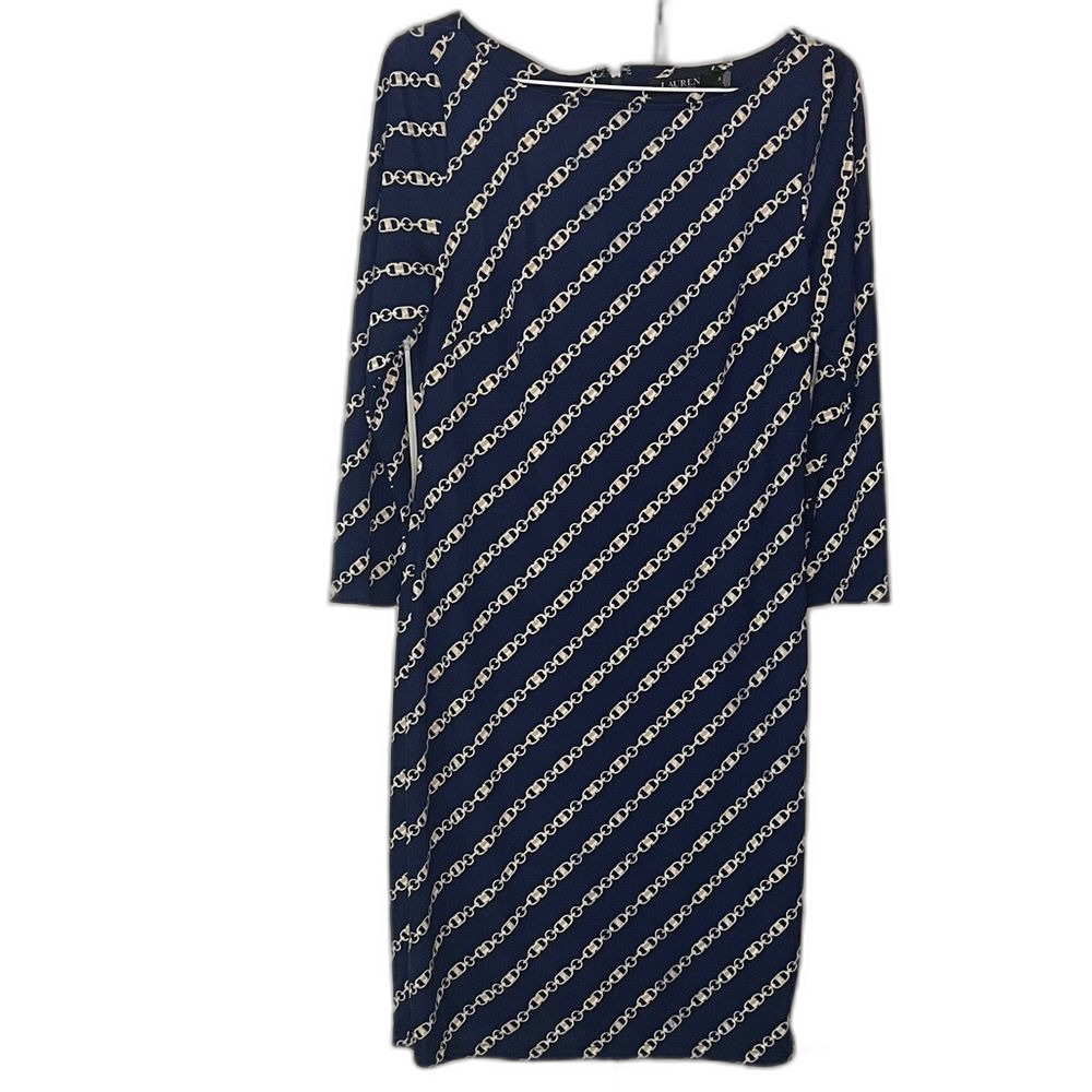 Lauren Ralph Lauren Navy Blue Chain Pattern Dress Size 6